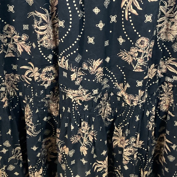 Free People Golden Hour Smocked Bodice Cotton Maxi Dress Black Combo Brown Med - Picture 15 of 15